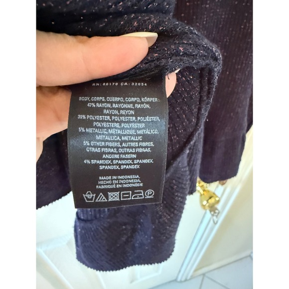 Anthropologie Blue Sparkle Ruffle Trim Cowl Neck Long Metallic Sleeve Top Blouse - Picture 9 of 10